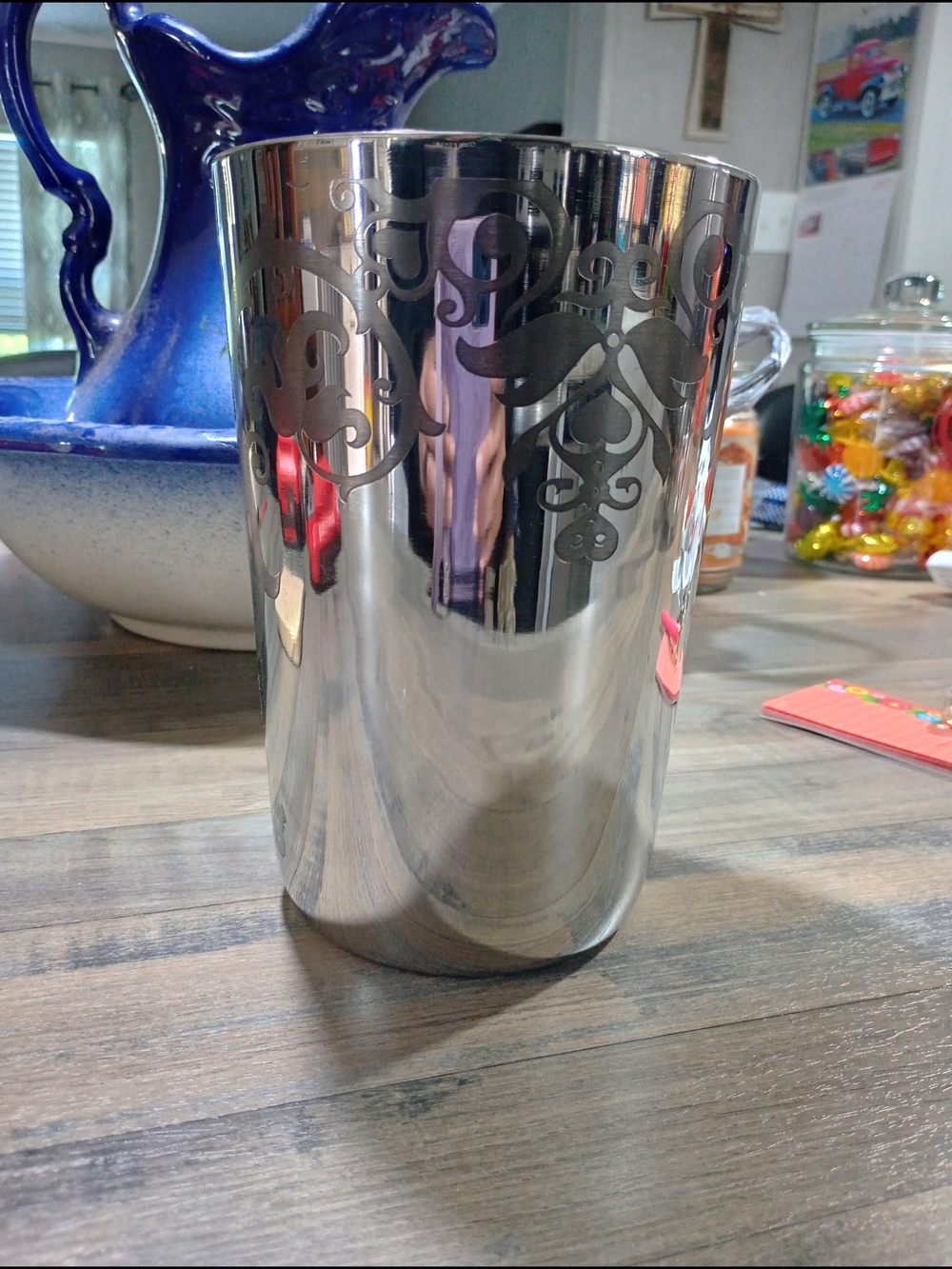 Polished Stainless Steel Decorative Utensil Holder/ Vase.